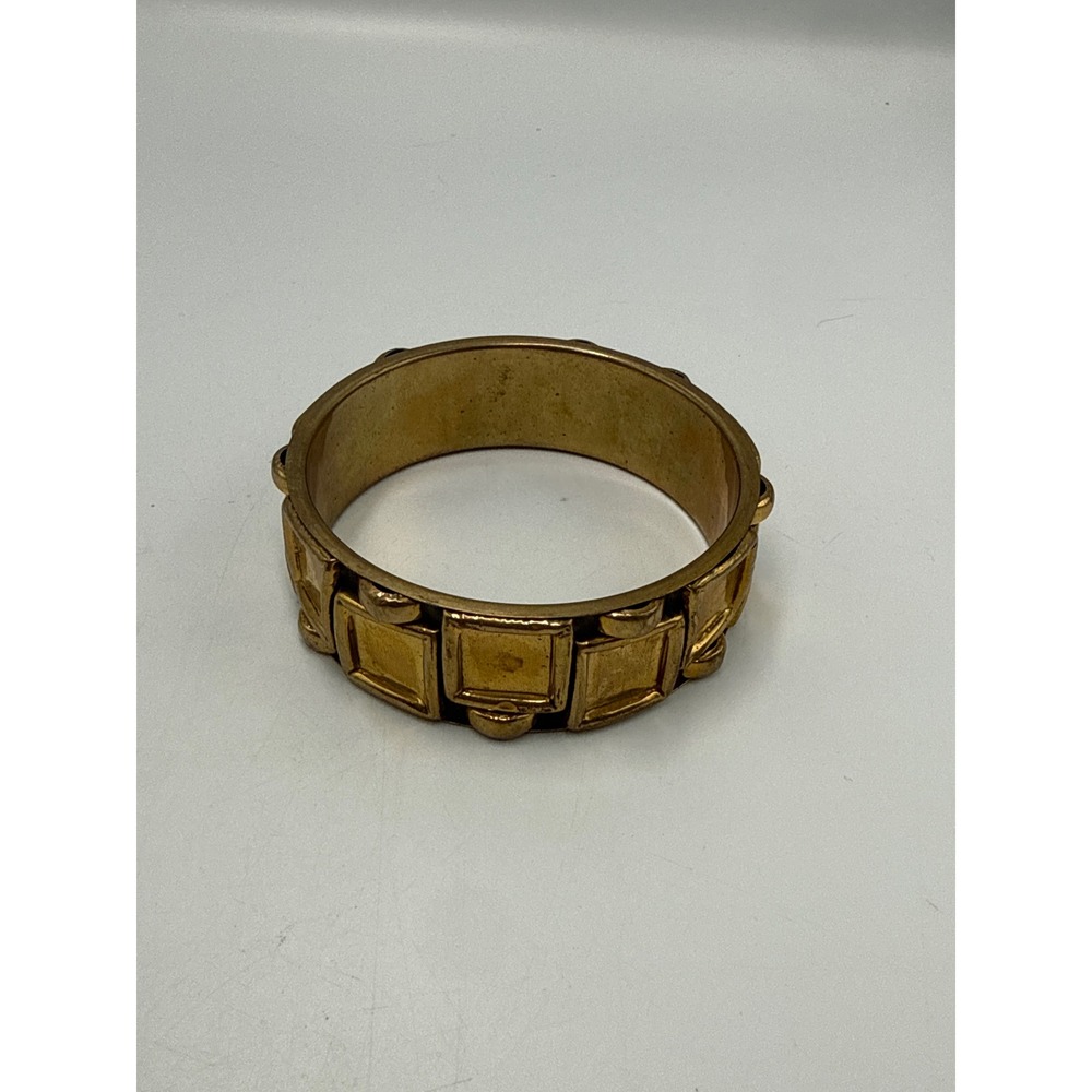 Vintage Gold Tone Geometric Panel Bangle Bracelet Chunky Statement Jewelry
